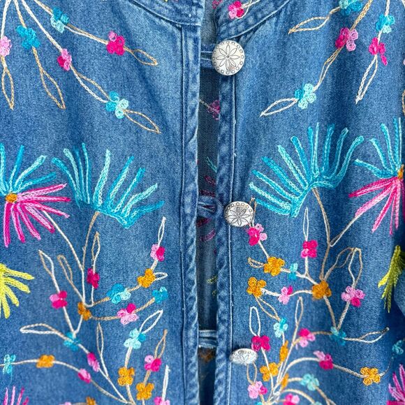 Vintage Floral Embroidered Light Denim Jacket Size Small Festival Boho Western - Picture 5 of 8